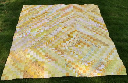 All Yellow Scrappy Trip Around The World Quilt Top Whipstitch