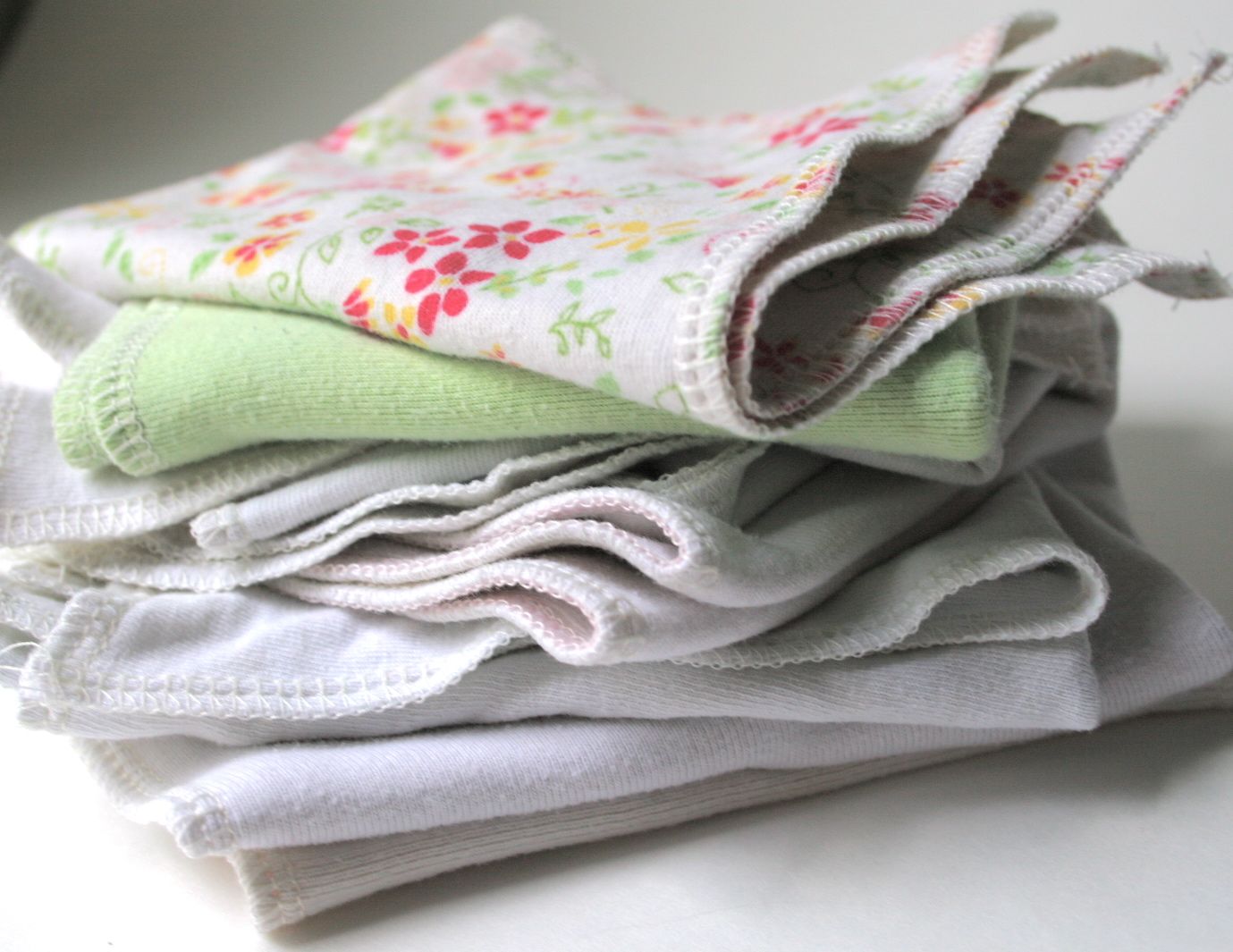 Make baby washcloths out of old t-shirts.