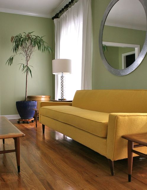 bright yellow mid century sofa