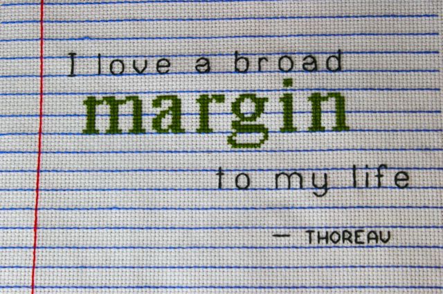 margin cross stitch thoreau quote