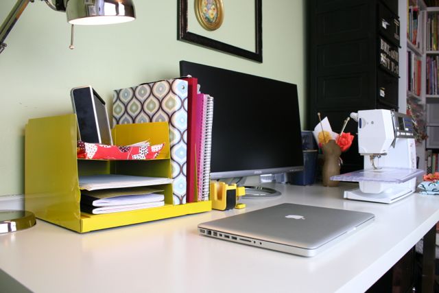 vintage yellow metal desk organizer