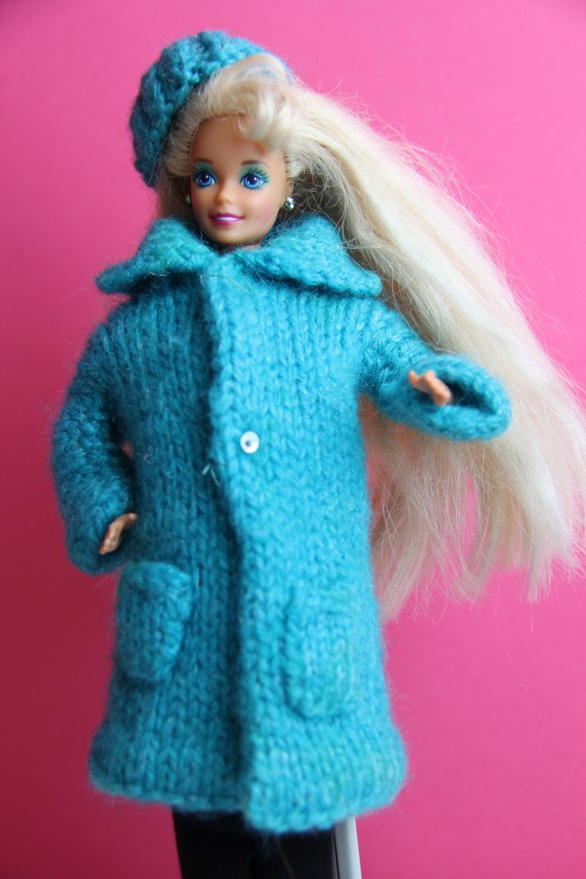 handknit barbie coat and hat