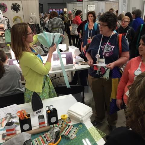 continuous bias tape demonstration at Quilt Con